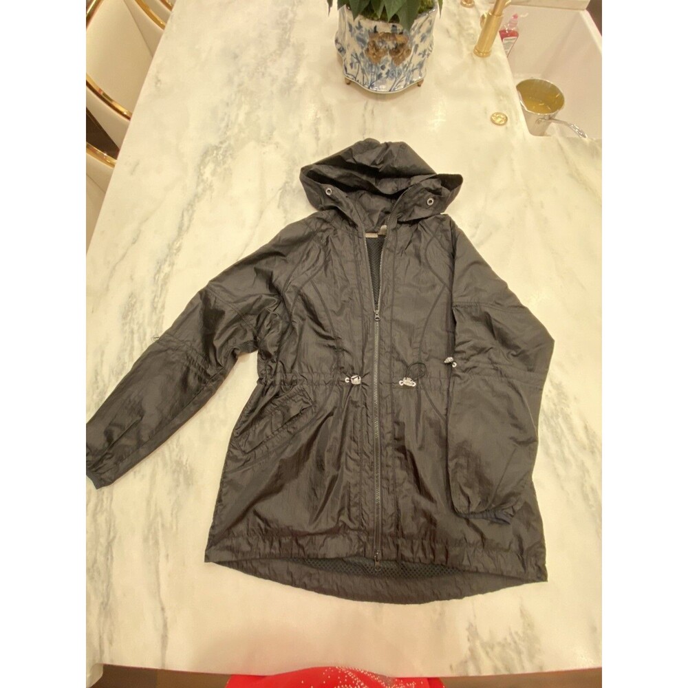 Zella Windbreaker Jacket Black Hooded Lightweight Full Zip Size Medium Running